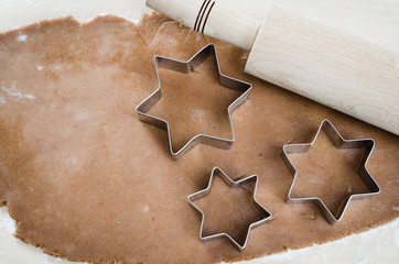Christmas cookies. Gingerbread dough with spice.