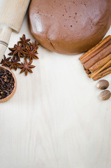 Christmas cookies. Gingerbread dough with spice.