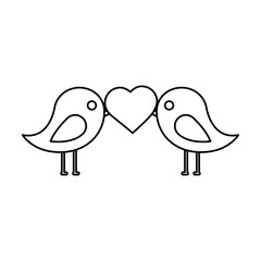 cute couple birds heart in beak valentines day vector illustration