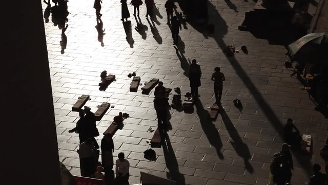 Buddhist Monks and Ordinary People Bowing in Tibet, Lhasa, Sacred Prostration Tradition