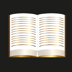 Golden book on black background