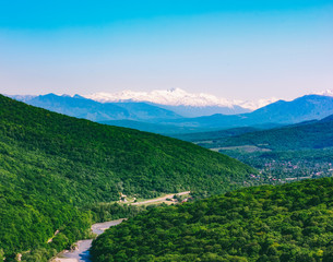 summer mountain landscape and hills in the Caucasus