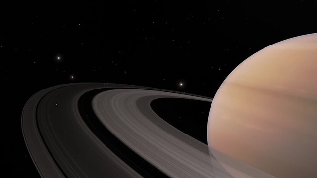 Saturns Moons Orbiting Ring 4k Space Animation 
