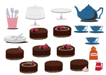 チョコレートケーキのコレクション。素材集。バレンタイン。