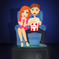 Naklejka premium illustration of people watching scary movies on TV