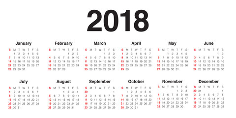 Year 2018 calendar vector design template