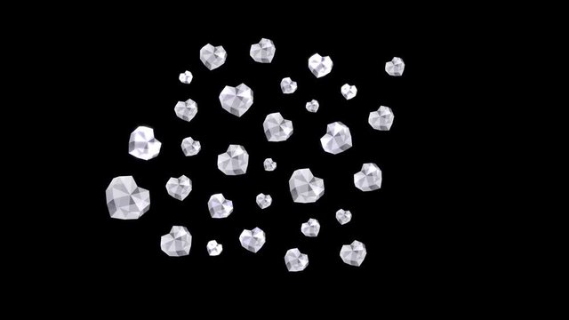 Diamond Heart Valentine's Day pattern pop up from center loop animation 4K on black background