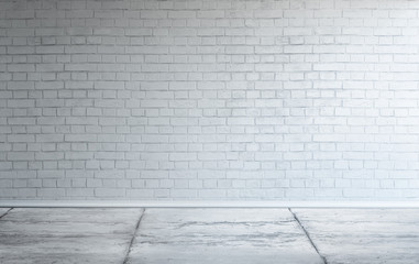 Big modern empty room with white painted brick wall