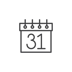 Calendar 31 of december line icon, outline vector sign, linear style pictogram isolated on white. Holiday date and time symbol, logo illustration. Editable stroke