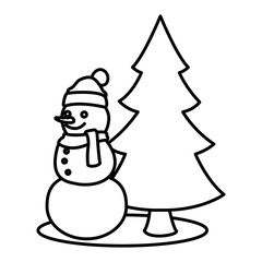Snowman with tree pine