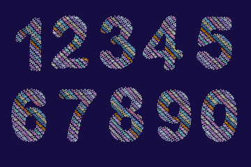 Embroidered of fonts. Colorful numbers of yarn. Isolated. Vector - 184391161