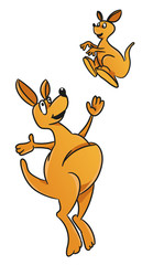 Fototapeta na wymiar Funny kangaroo jump, vector. Mom and the child, family sports.
