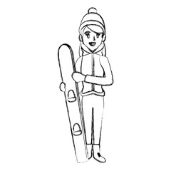 Young woman with snowboard
