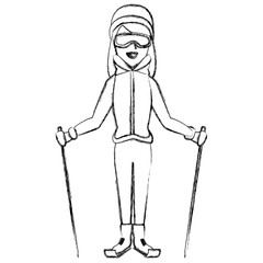 Young woman with ski sticks