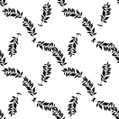 Abstract leaves seamless pattern. Hand drawn leaf silhouettes with scribble textures.