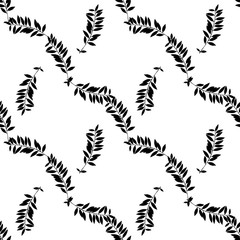 Abstract leaves seamless pattern. Hand drawn leaf silhouettes with scribble textures.