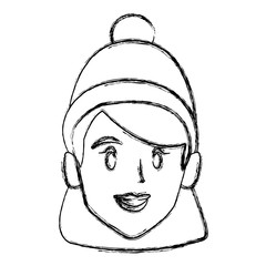 Young woman with winter hat cartoon