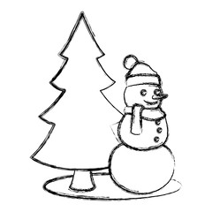 Snowman with tree pine