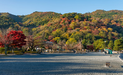 Arashiyama in beautiful autumn season colours, Kyoto, Japan.