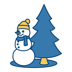 Snowman with tree pine