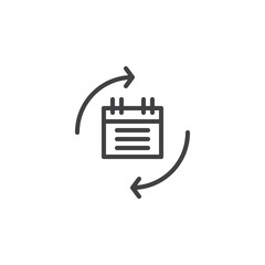 Refresh update calendar line icon, outline vector sign, linear style pictogram isolated on white. Calendar and arrows around symbol, logo illustration. Editable stroke