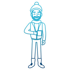 Young man with coffee cup winter cartoon