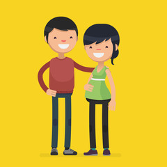 Pregnant cute couple vector illustration