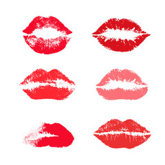 Set of reds lipstick kiss. Realistic vector illustration. Isolated on white background