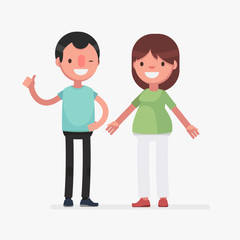 Young cute couple vector illustration