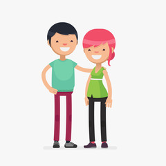 chinese / korean / japanese young cute couple vector illustration