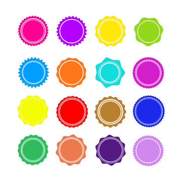 Set of colorful circle seal stamp lace. Vector illustration. Isolated on white background