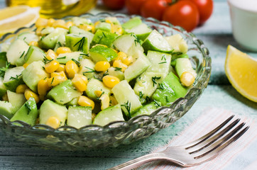 Portion salad with raw vegetables