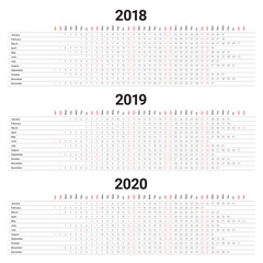 Year 2018 2019 2020 calendar vector