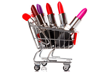 Shopping cart with a different lipsticks