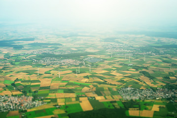 Aerial view of villages and fields in Germany.