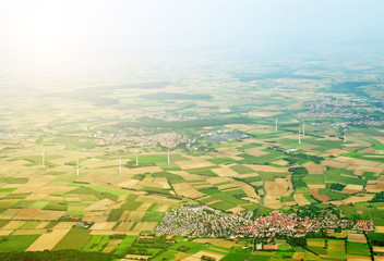 Aerial view of villages and fields in Germany.