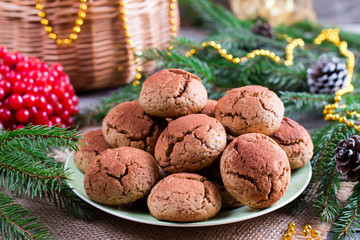 Fototapeta na wymiar Cookies Chocolate crinkles on a festive background