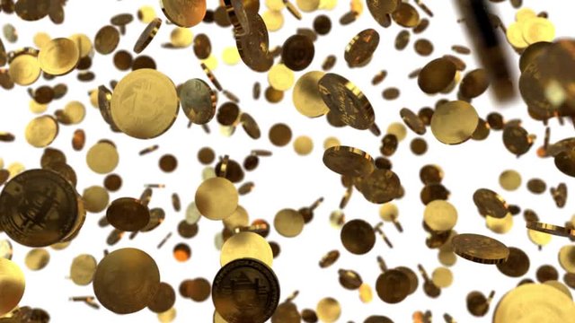 Bitcoins fallen herunter vor wei&szlig;em Hintergrund - Key