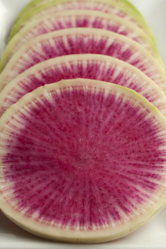 Slices of raw watermelon radish