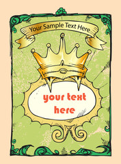 hand draw poster background with golden crown and blank space for text