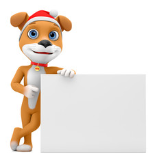 Cheerful New Year's dog 2018 on a white background indicates an empty board. 3d render illustration. 