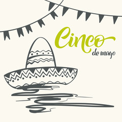 Cinco de mayo lettering. Handmade calligraphy. (invitation, party, greeting card, fiesta)