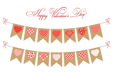 Cute festive retro bunting flags with different hearts