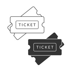 Black and white ticket. Admit one icons illustration