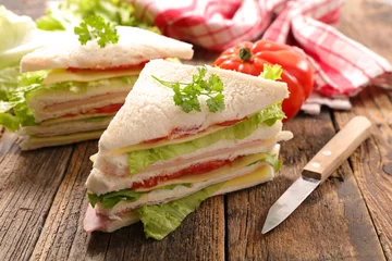 Zelfklevend Fotobehang sandwich slices with salad and tomato © M.studio