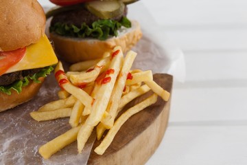 Snacks on wooden board