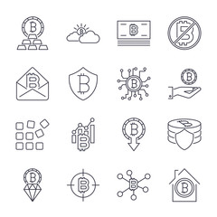 Bitcoin different icons set for internet money crypto currency symbol and coin image for using in web, apps, programs and other. Editable Stroke