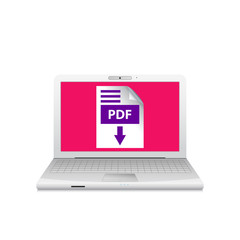 Laptop with PDF file download icon on  screen. PDF document down
