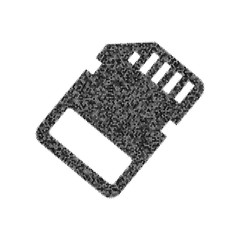 Memory card sign. Vector. Black icon from many ovelapping circles with random opacity on white background. Noisy. Isolated.