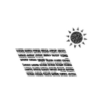 Solar energy panel. Eco trend concept sign. Vector. Black icon from many ovelapping circles with random opacity on white background. Noisy. Isolated.